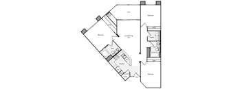 a black and white floor plan of a house with a bedroom and a living room